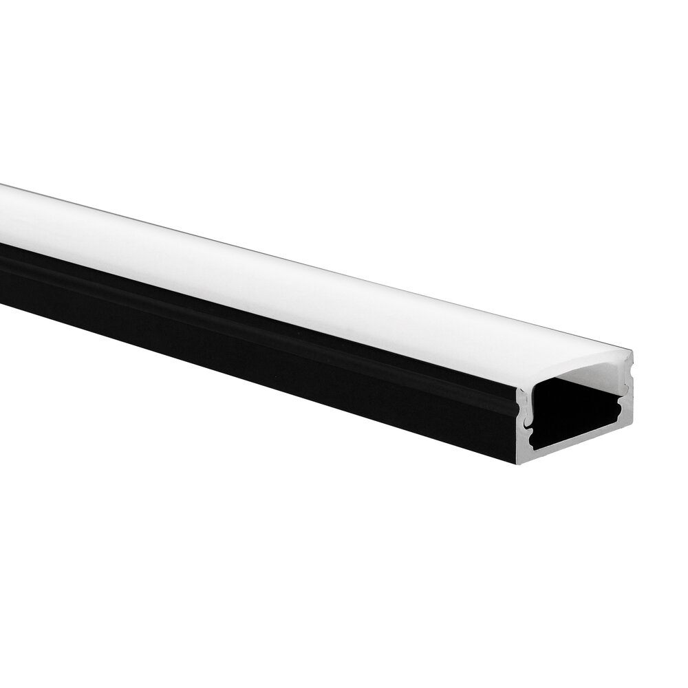 LED strip profile Potenza black (RAL 9005) low 1m incl. frosted white cover